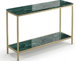 كونسول بإطار معدني ذهبي – رخام اخضر هندي