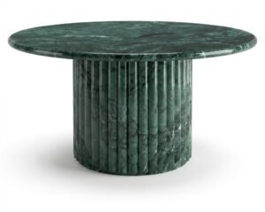 طاولة طعام دائرية بقاعدة مضلعة – رخام اخضر هندي